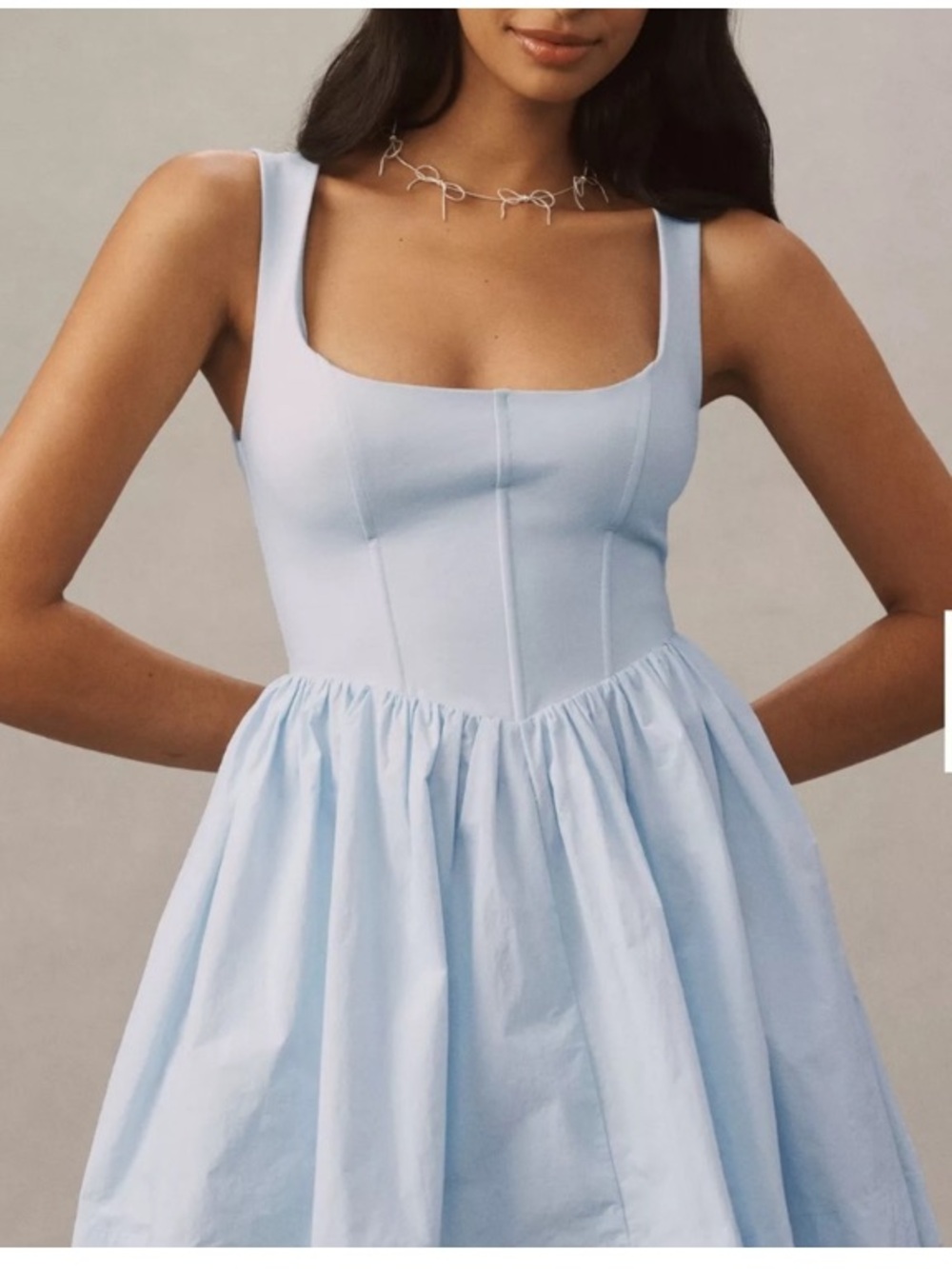BHLDN Jemma Scoop Fit and Flare Mini Dress - Light Blue